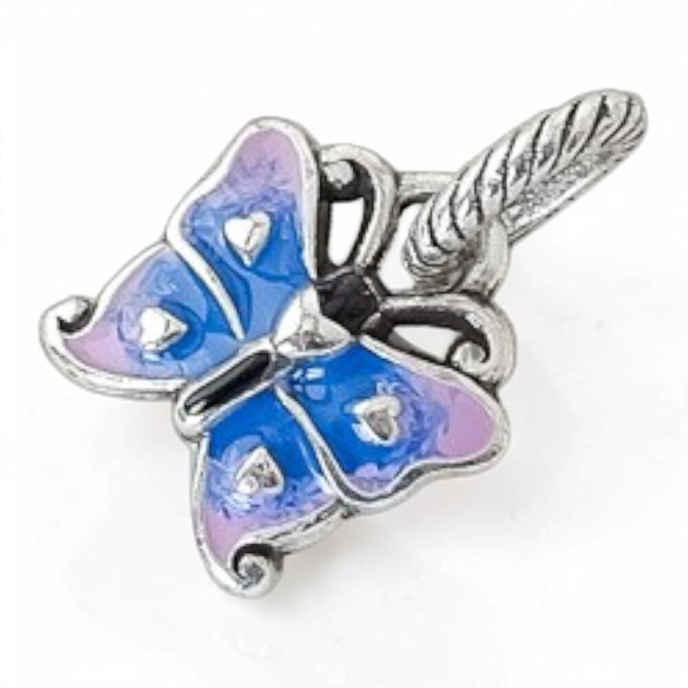 Brighton Purple Blue Butterfly Dangle Charm Silver Plated Spring Ring Fastener